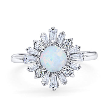 Halo Floral Style Vintage Wedding Ring Lab Created White Opal 925 Sterling Silver